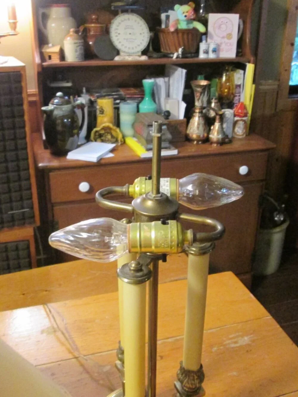 Vtg french style solid brass bouillotte 3 candlepillar 2 way light 21 in lamp